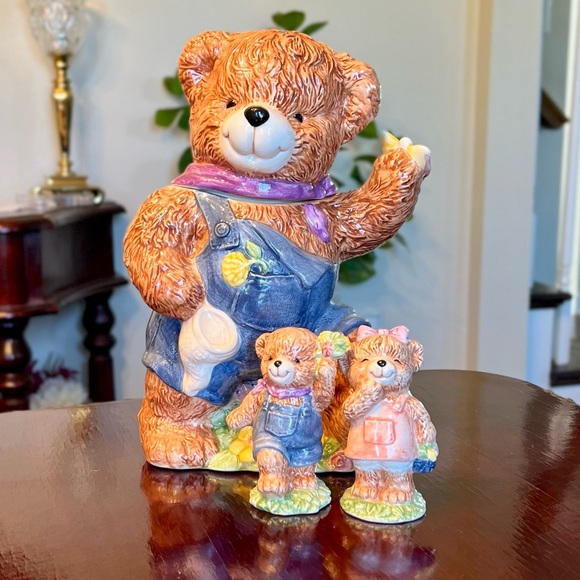 Teddy Bear Gardeners Cookie Jar Salt Pepper Shaker Set BHP Vintage